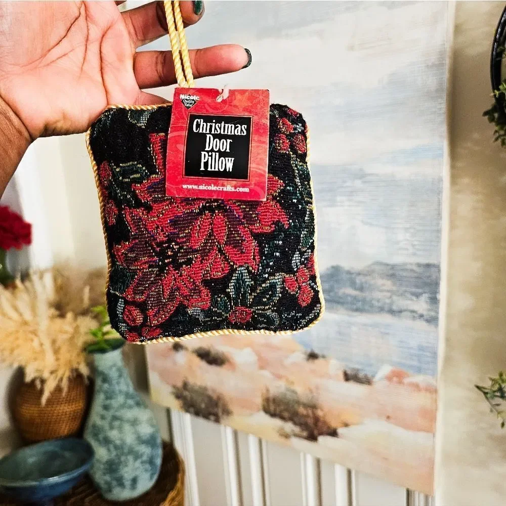 New Y2K Nicole Crafts Poinsettia Christmas Tapestry Mini Door Pillow.
